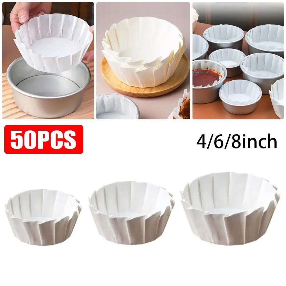 50Pcs Kitchen Use Baking Papers Cake Wrap Foldless Disposable Basques Cake Paper 4/6/8inch Oilproof Cupcake Liner