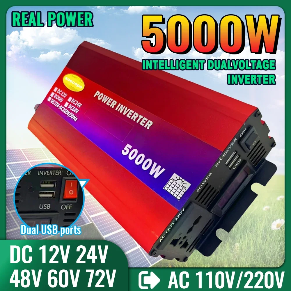 Dual Voltage Power Inverter LCD Display 4000W 5000W 12V 24V 48V 60V 72V DC to AC Inverter for Camping Emergency Outdoor Use