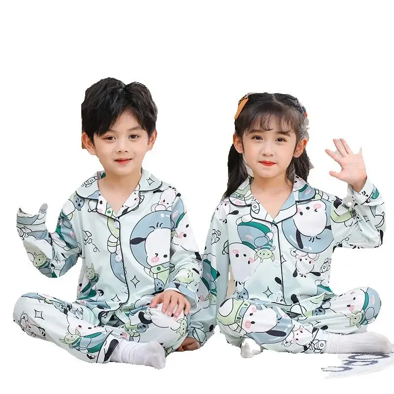 Boys girls2-8-year-old Pajama suit new spring and autumn silk long sleeve trousers Pajama suit comfortable home clothes