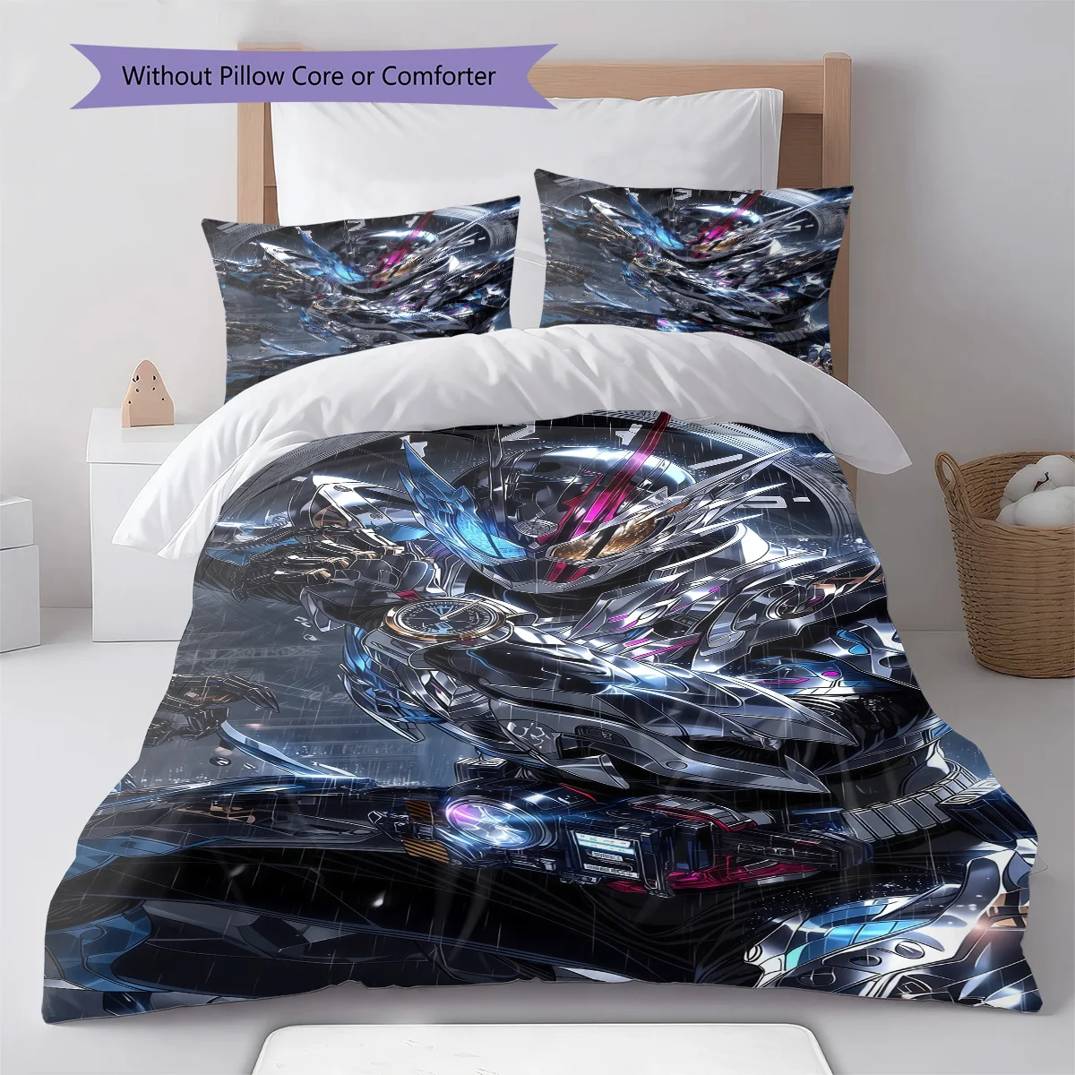 Kamen Rider Front View Armor Bedding Set Anime Duvet Cover Polyester Soft Bed Linen Set -QJY
