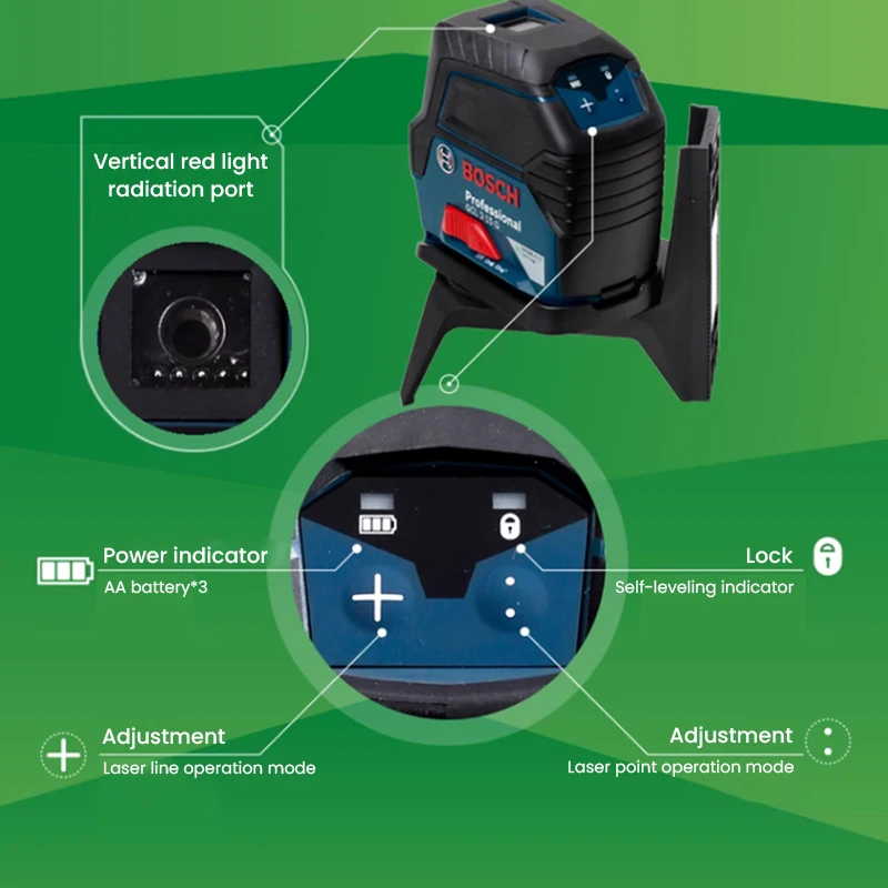 Profesjonalny poziom laserowy 2D 4Lines ,BOSCH GCL 2-15G, zielony instrument znakowania linii poprzecznej ,samopoziomujący poziom laserowy