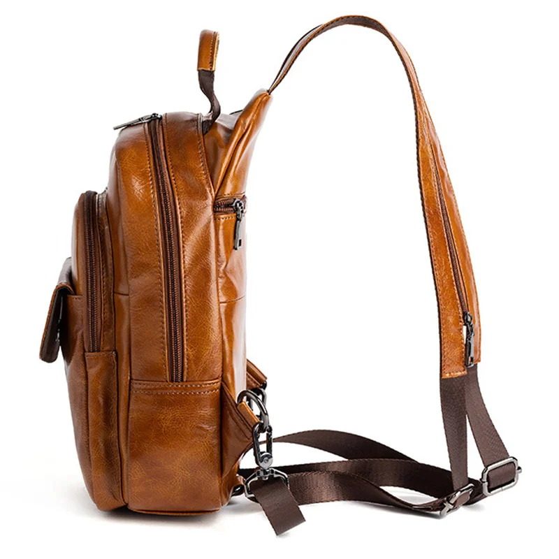 Men Backpack Cross body Shoulder Chest Bag Real Cowhide Retro Travel Designer Male Genuine Leather Knapsack School Rucksack