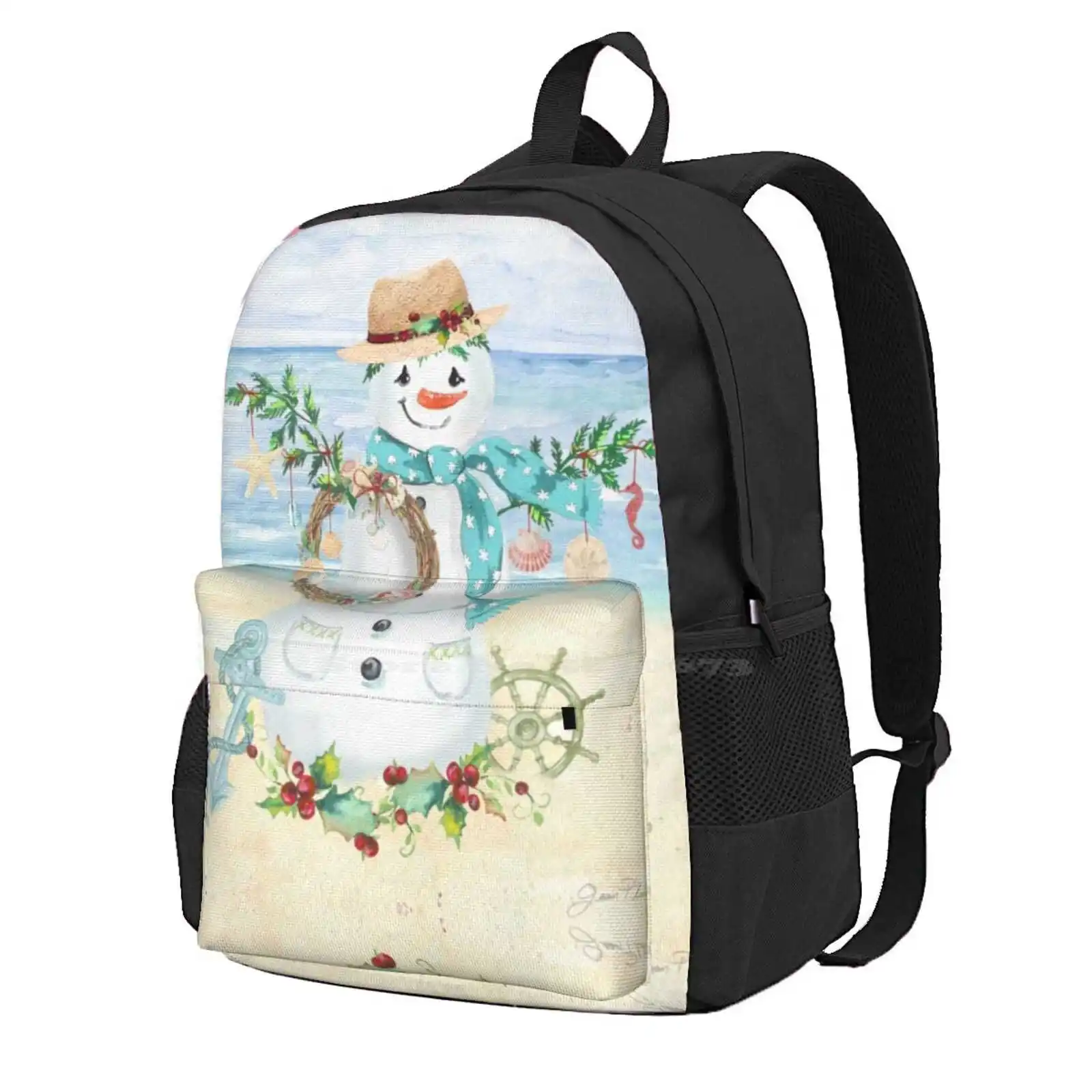 Coastal Christmas F Hot Sale Schoolbag Backpack Fashion Bags Coastal Christmas Holiday Seasonal Ornaments Ocean Lake Sand