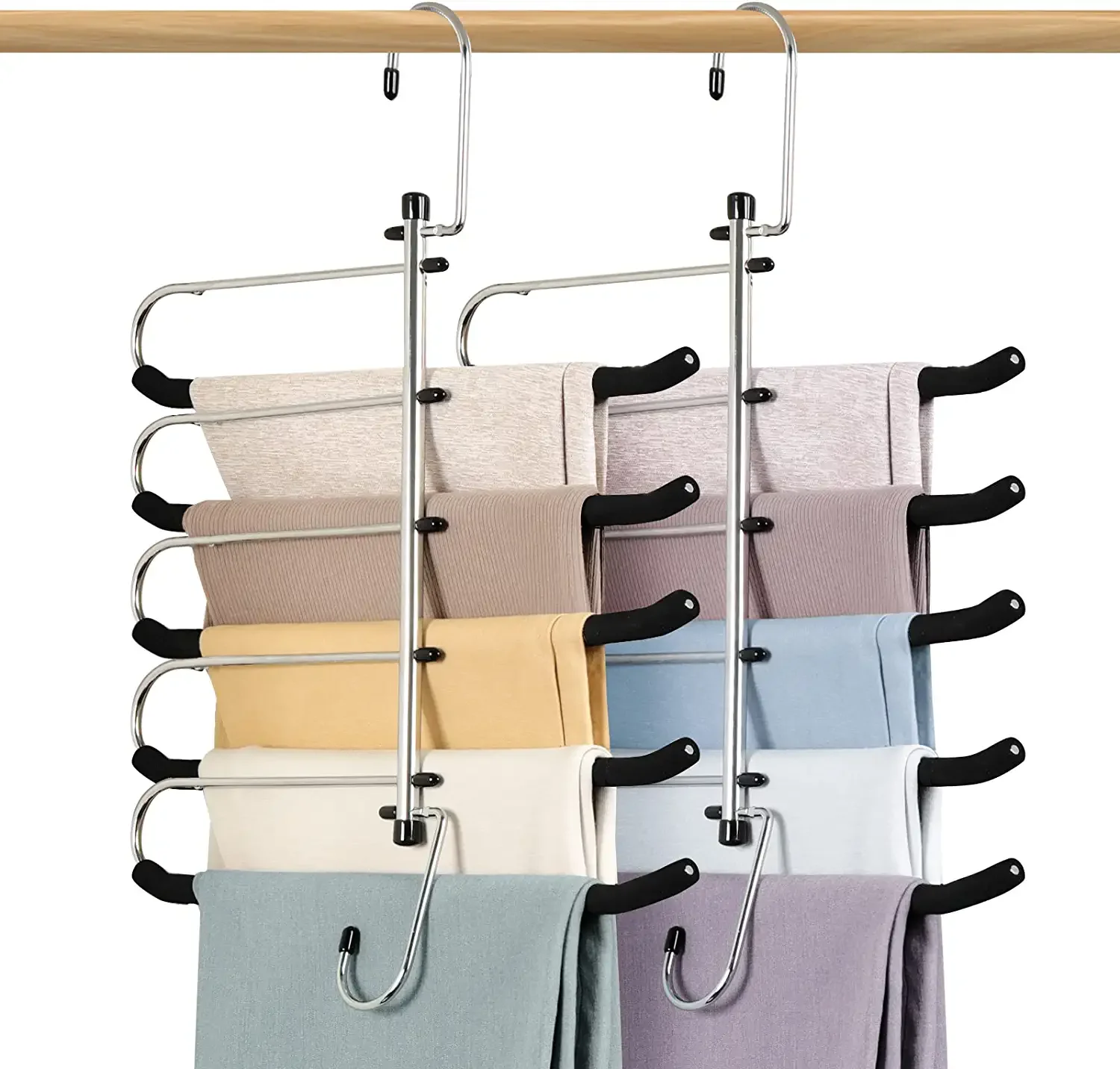 5 Layers Pants Hangers with Non-Slip Foam Padded Swing Arm Trousers Heavy Duty Multi-Layer Hanger Rack for Slacks Scarf Jeans