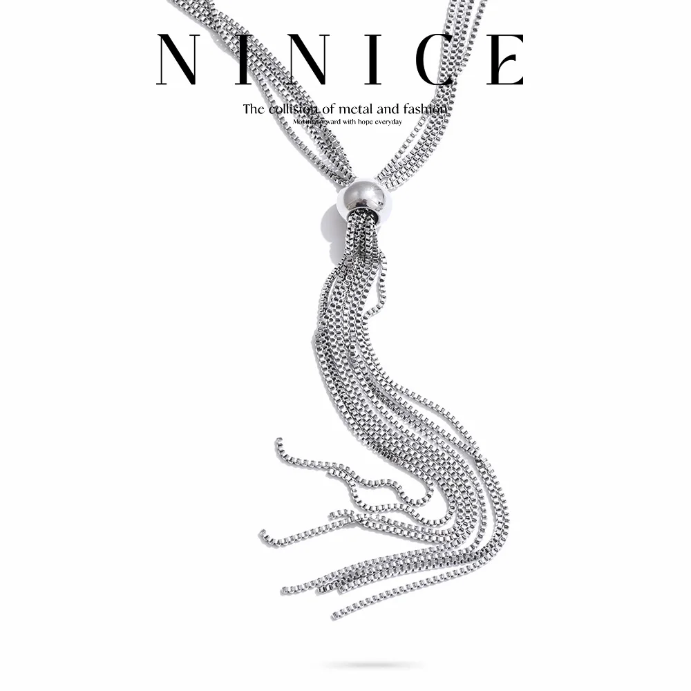 NiNice Stainless Steel Necklace Tassel Long Sweater Chain with Fashionable Design PVD Plated Personalized Selection Gift