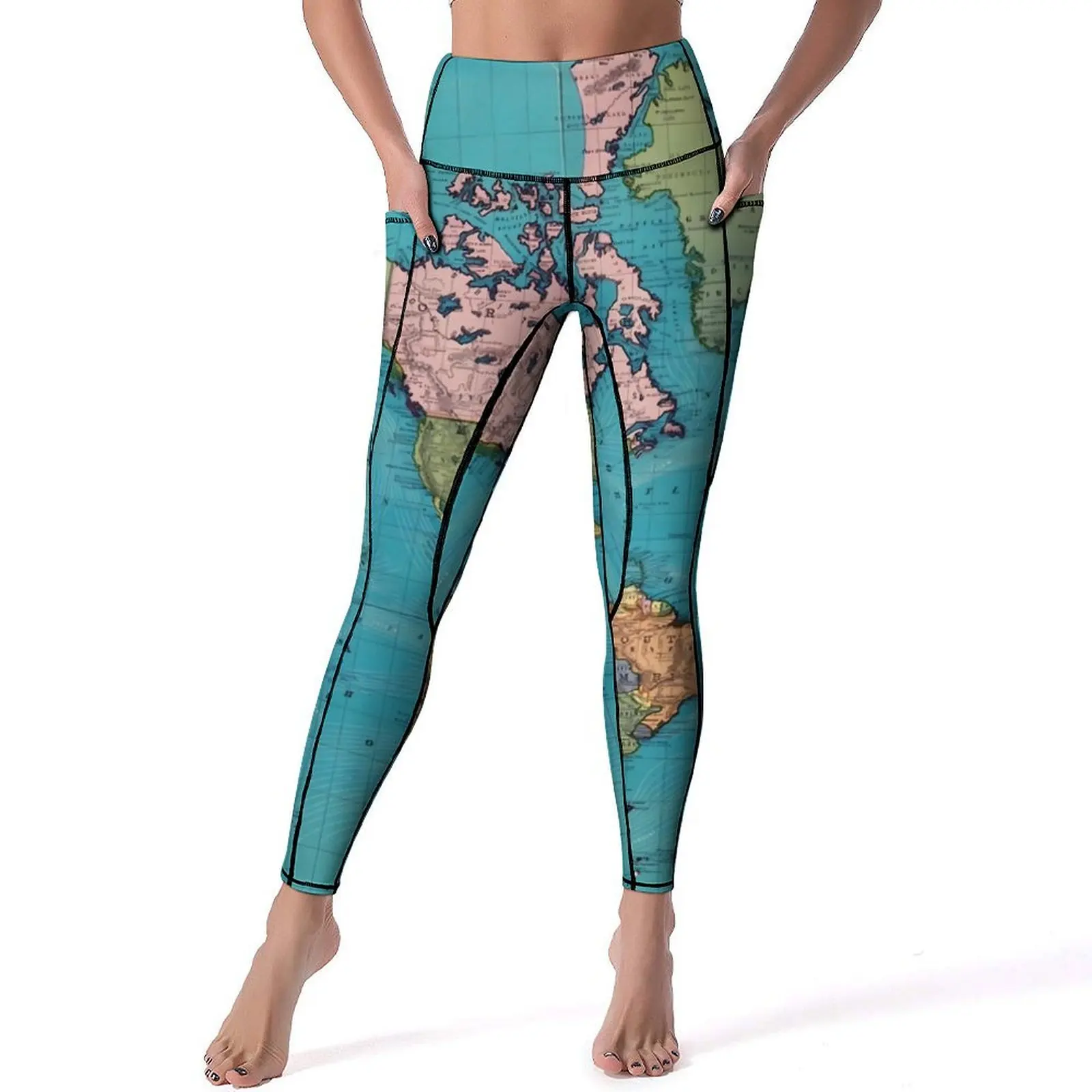 

World Map Leggings Sexy Vintage Map of The World 1897 Running Yoga Pants Push Up Stretch Sports Tights Novelty Graphic Leggins