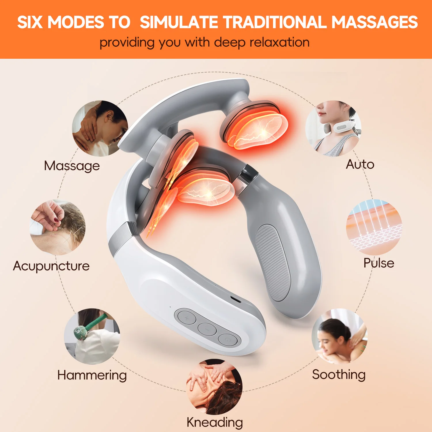 Electric 4D Neck Massager with 4 heads Heat-Shiatsu Deep Tissue Massage for Pain Relief USB Charging Cordless Portable for work image 2