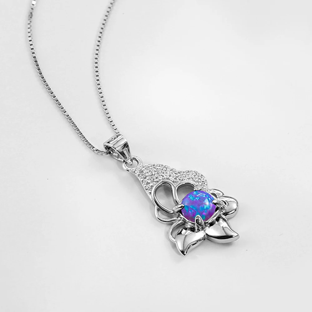 New Jewelry Pendant Butterfly Flower Special Design 925 Silver Opal Pendant for Women