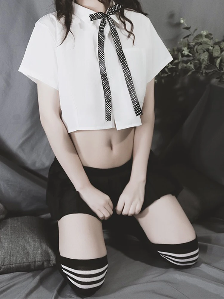 

Erotic Role Play School Girl Outfit Women Underwear Dress Miniskirt Outfit Crop Short Top Sexy Japanese Schoolgirl Uniform