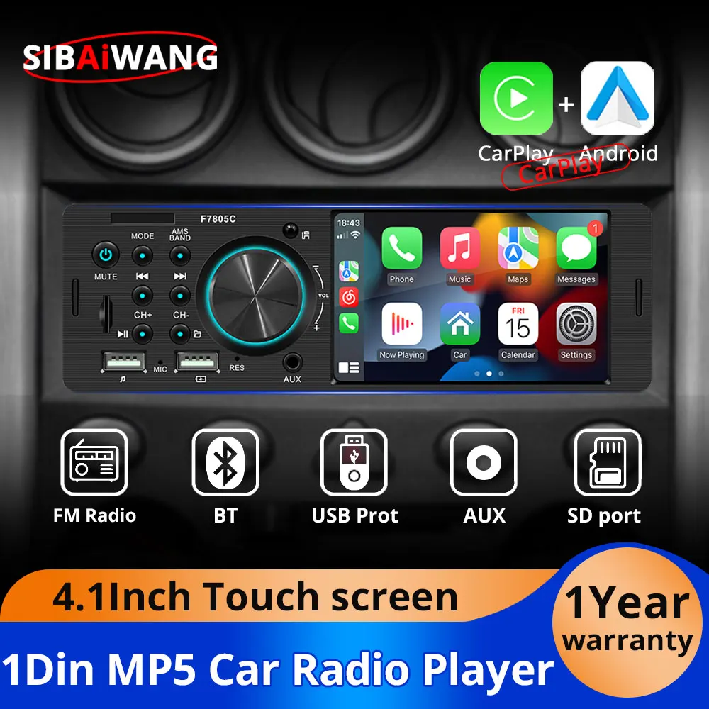 

4.1inch Car Radio MP5 1Din Carplay Android Auto Car Multimedia Video Player Bluetooth FM Dual USB Universal Autoradio Stereo