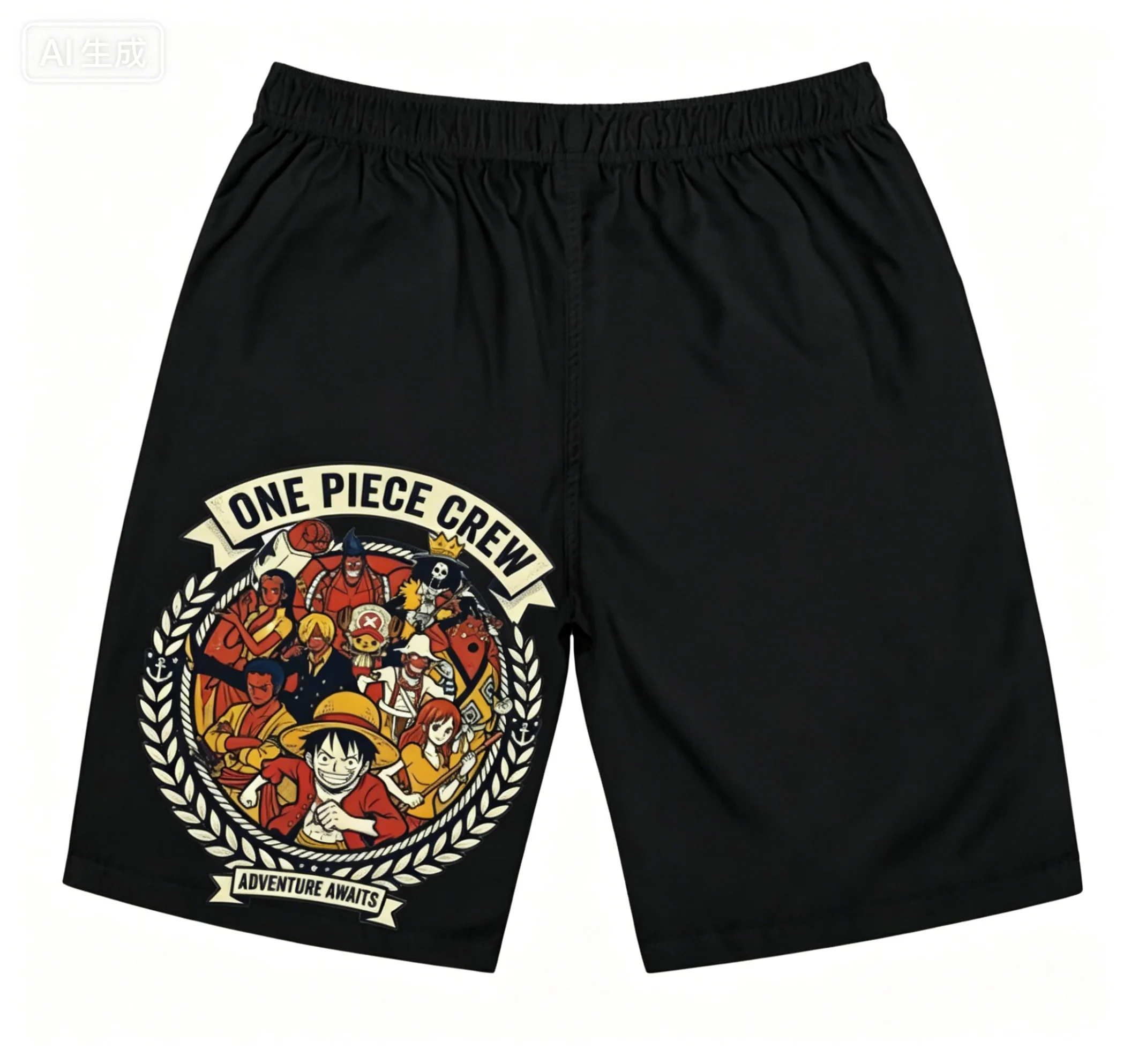 

One Piece Crew Shorts Men Anime Luffy Zoro Nami Casual Shorts Elastic Waist Drawstring Loose Summer Beach Pants Adventure Awaits