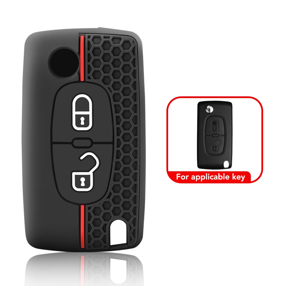Keychain Silicone Car Key Case Cover Flip Remote Car Key Holder Shell Fob for Citroen C2 C3 C4 C8 PEUGEOT 308 207 307 3008 5008