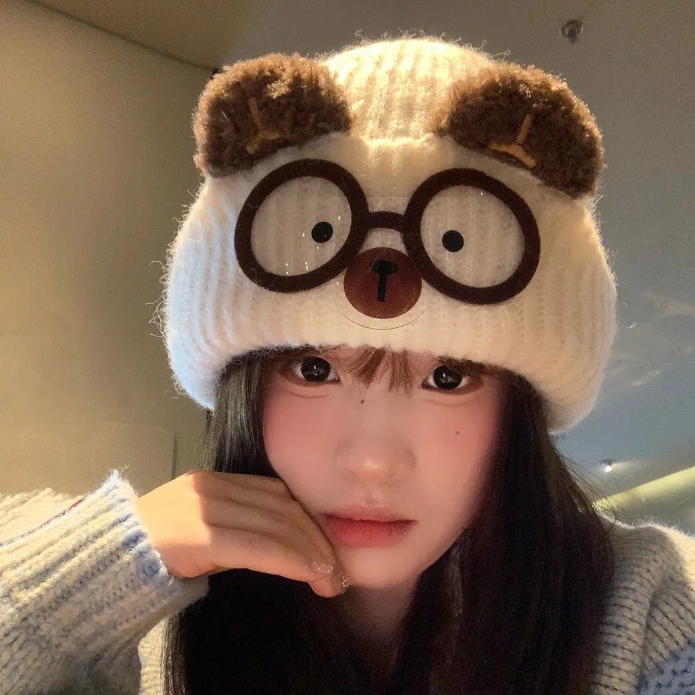 

New Cute Cat Ear Knit Hat Warm Material Ear-protecting Warm Winter Hat Face-enhancing Knit Beanie Gift