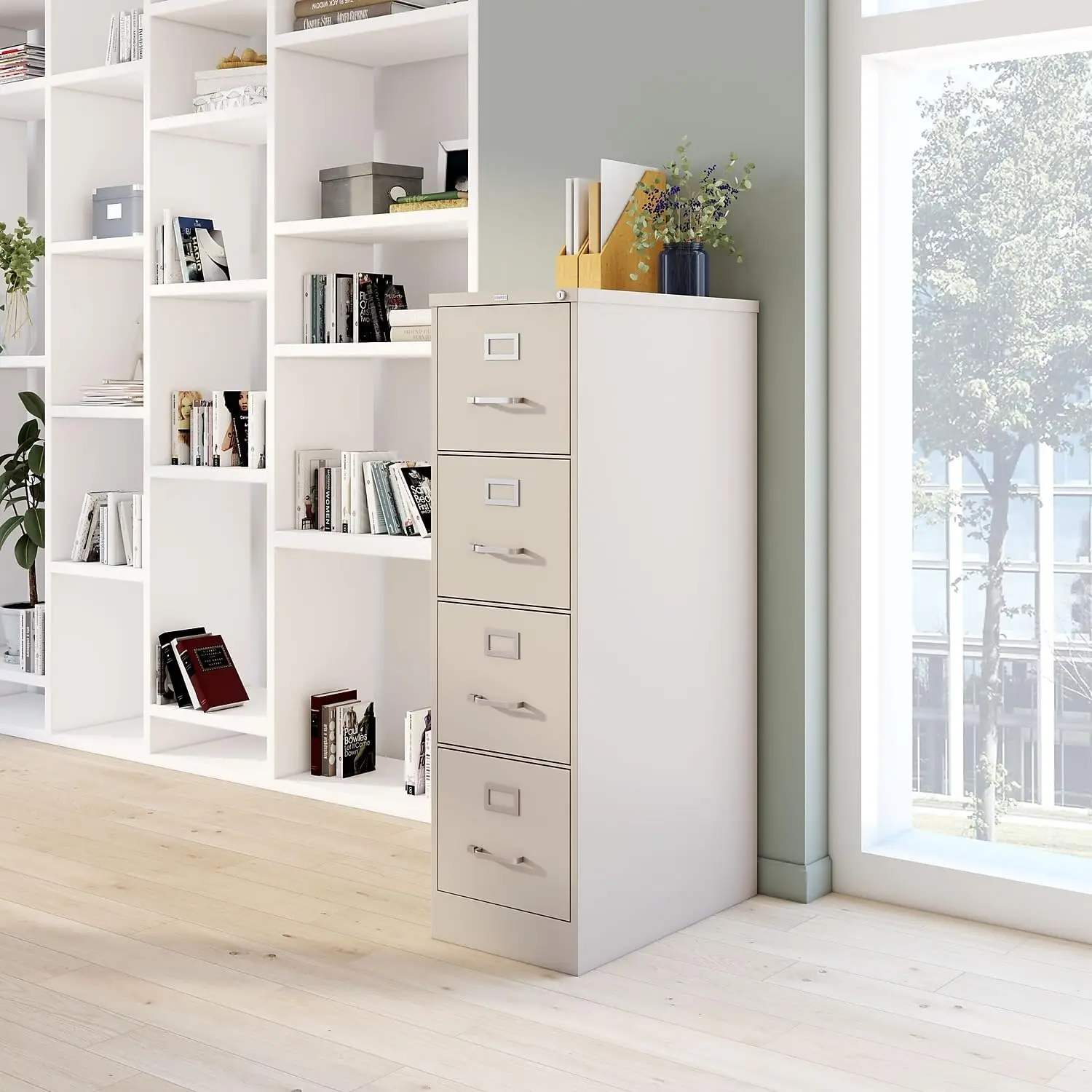 خزانة ملفات مكتبية معدنية قابلة للقفل مع درجين للمستندات ذات الحجم القانوني/الحروف، بيضاء، جاهزة للاستخدام باستثناء العجلات، التخزين لذلك