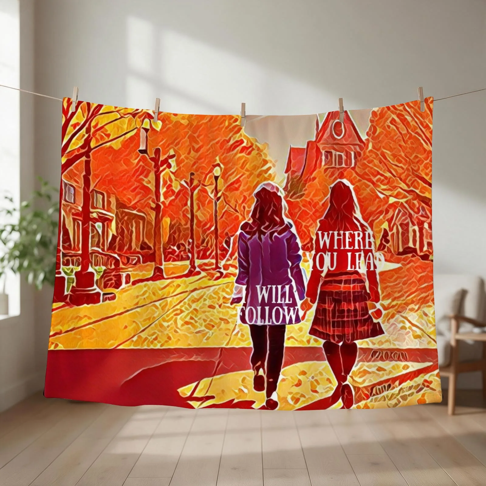 Where You Lead I Will Follow - The Girls Walking in Autumn - Gilmore Throw Blanket