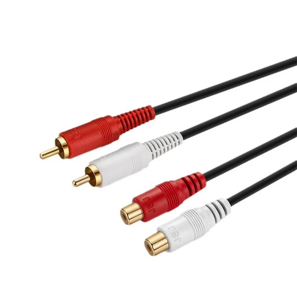 كابل تمديد من ذكر إلى أنثى 2 RCA ، غلاف نحاسي ، مطلي بالذهب ، كابل 2 RCA ذكر إلى 2 RCA أنثى ، محول سلك موسع صوت ستيريو