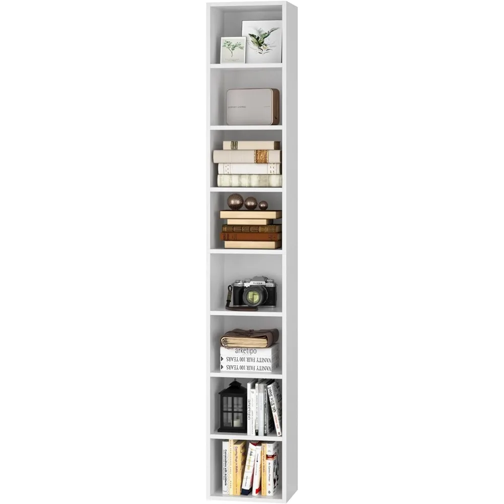 

8-Tier Media Tower Rack, CD DVD Storage Organizer Cabinet with Adjustable Shelves,11.6x9.3 x 70.9 Inches Slim Wood,White