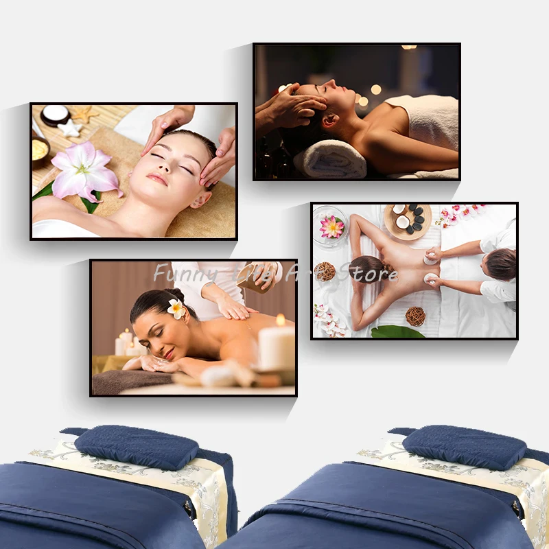 Zen Spa Body Massage Beauty Salon Candle Stone Flower Poster Prints Canvas Printing Wall Art Picture for Living Room Shop Decor