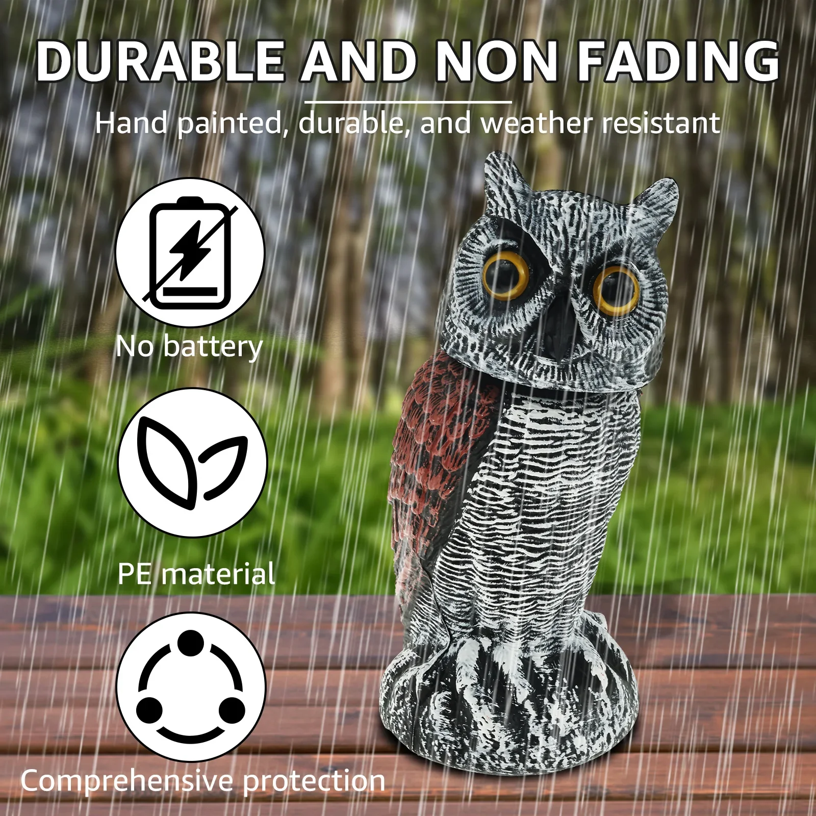 Fake Owl Decoys to Scare Birds Away 360° Rotating Head Sculptures Bird Control Pigeon Deterrent Outdoor Yard Garden Protectors