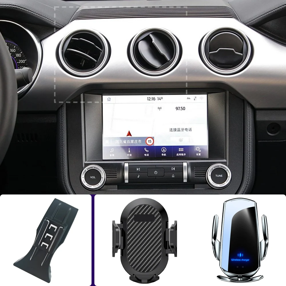 Car Phone Holder For Ford Mustang 2015 2016 2017-2021 Mobile Phone Mounts Car Wireless Charging Special Fixed Base Accessories
