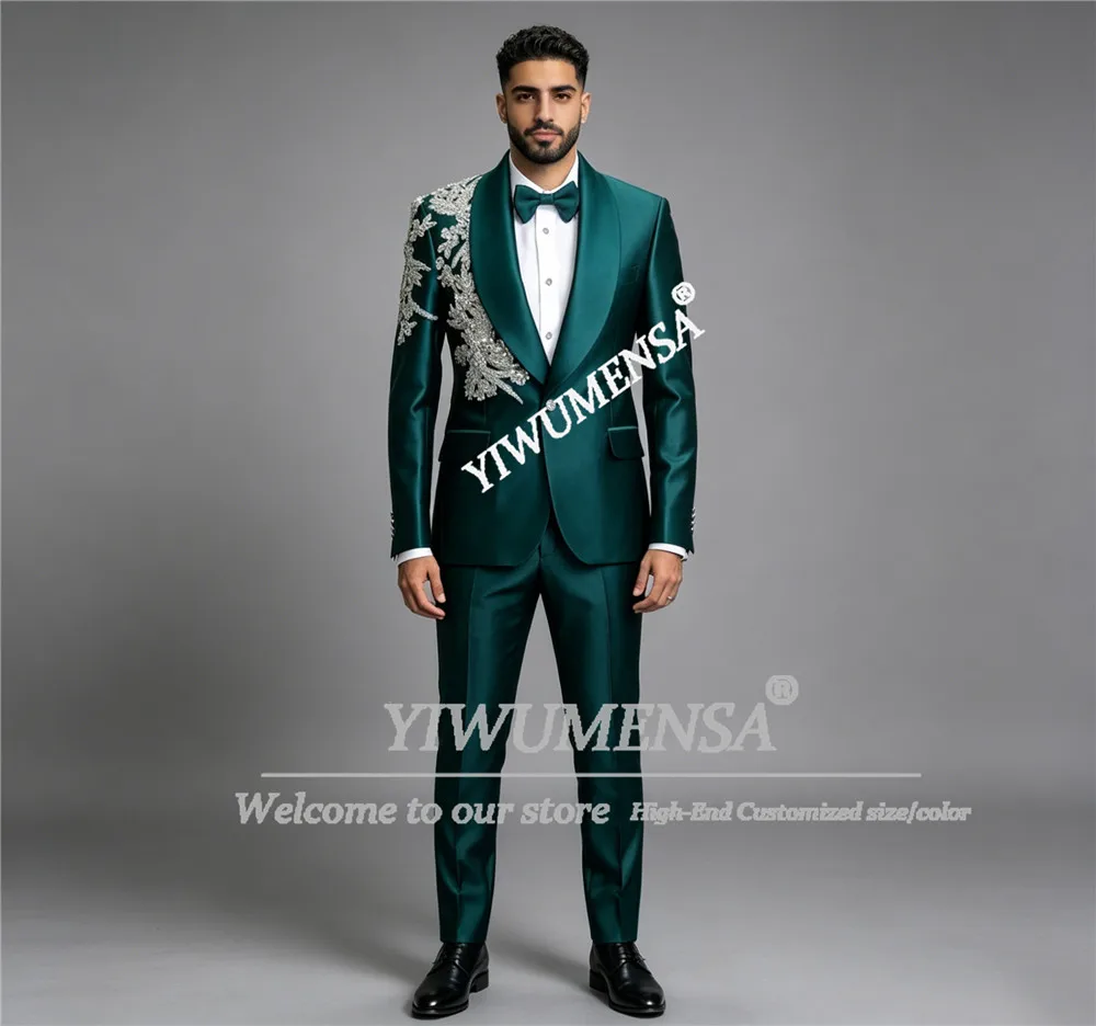 

Эксклюзивные свадебные костюмы для жениха, формальная одежда, блейзер с аппликацией из страз и бисера, индивидуальный пошив, мужской банкетный смокинг, Ropa Hombre