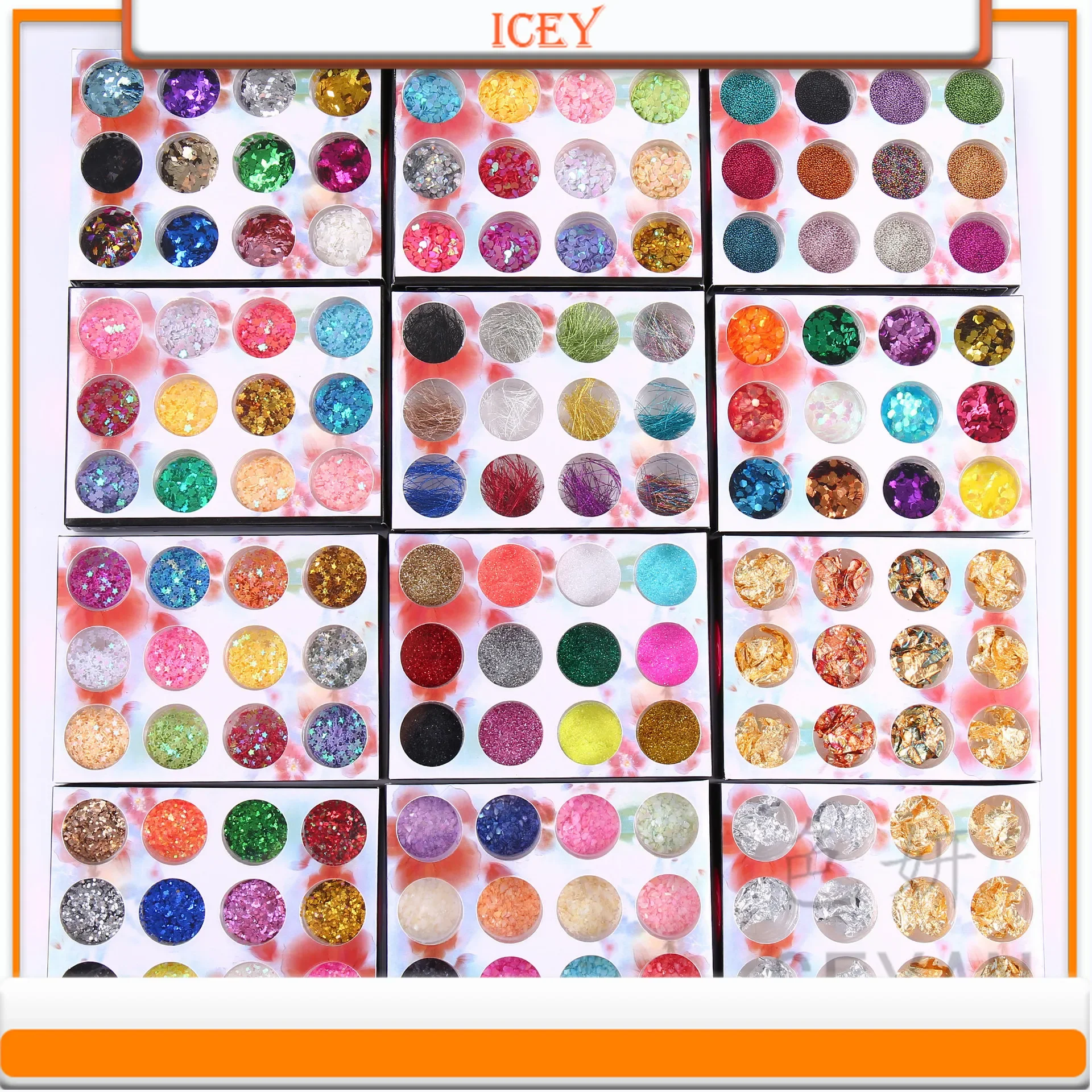 Icey Beauty Nail Glitter Glitter 12 Color Shell Paper Pearl Powder Diamond Shaped Peach Heart Glitter Nail DIY Slime Material