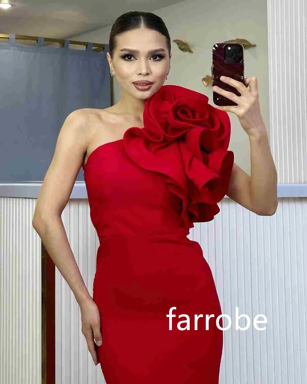 Personalizado combinando jérsei plissado flor sereia vestidos longos de um ombro vestidos de noite clássico requintado estilo moderno pastrol