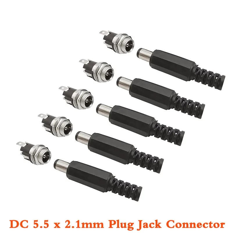 10 Pairs 5.5x2.1mm DC Power P Lug Connector + Female Metal Panel Mount J Ack P Lug DC Connector Terminal A Dapter