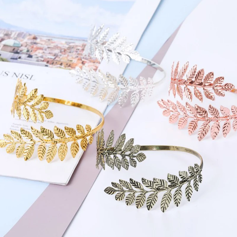 Bohemian Fashion Metal Greek Roman Laurel Leaf Bracelet Armband Upper Arm Cuff Armlet Hand Chain Wedding Jewelry Accessories