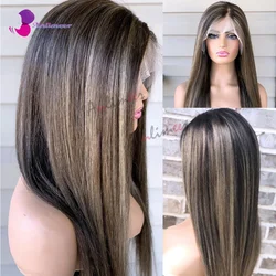 Perruque Lace Front Wig naturelle sans colle, cheveux humains, noir, blond miel, brun, en surbrillance