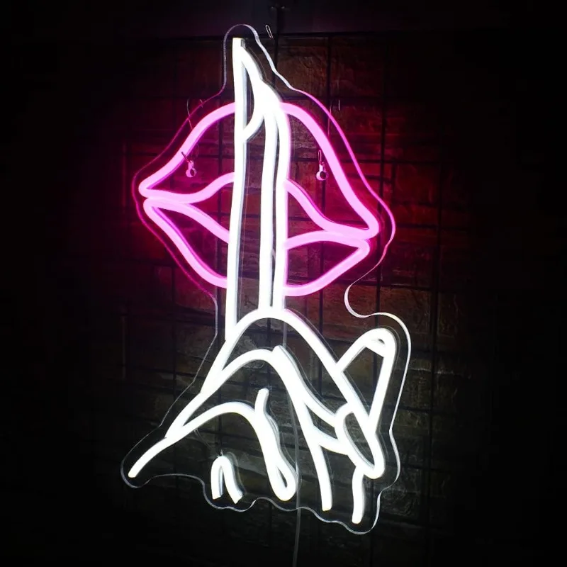 Lip Neon Sign Gesture LED Neon for Wall Decoration USB-powered Bedroom Home Bar Men's Cave Beer Cafe Birthday Party Decoration