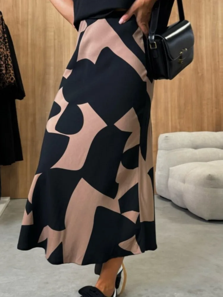 Fashion Leopard Print High Waist Women Midi Skirt 2024 Autumn Summer Office Lady Streetwear Skirt Women Clothes