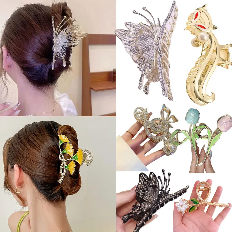 

New Women Elegant Butterfly Claw Clip Gold Metal Hair Claw Girl Sweet Flower Hair Clips Headwear Fashion Hair Accessories Gift