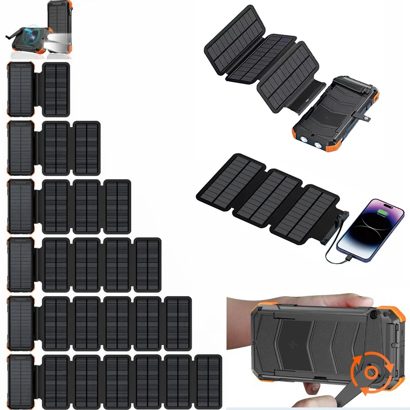 

Hand Crank Solar Power Bank 20000mAh with 6 Solar Panel Wireless Charger Powerbank for iPhone 17 Samsung Xiaomi External Battery