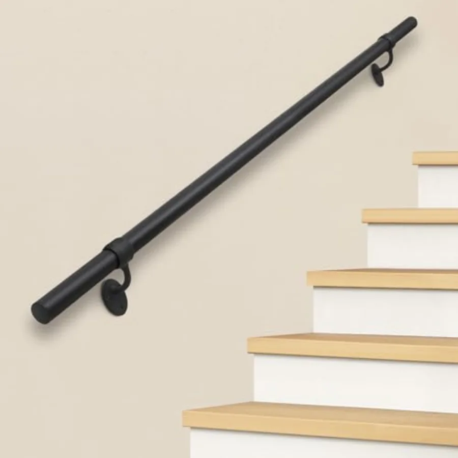 

Stair Railing Indoor Metal Hand Rails for Indoor Stairs 1." Pipe Aluminum Wall Mounted Indoor/Outdoor Handrail for Steps Black