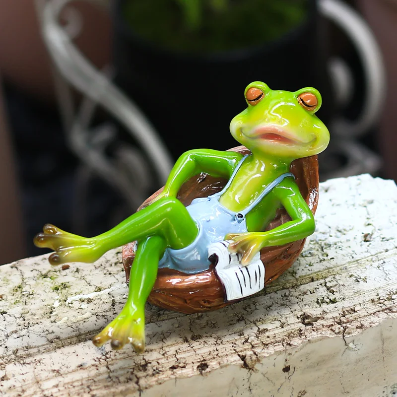 

Mini Cute Resin Lying Reading Frogs Statue Outdoor Garden Store Decorative Animal Sculpture For Home Desk Garden Decor Ornament