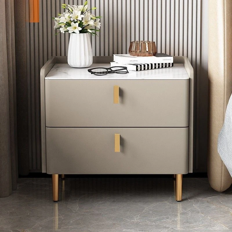 Simple modern environmentally friendly bedside table, pure solid wood rock slab light luxury bedroom heightened locker, minimali