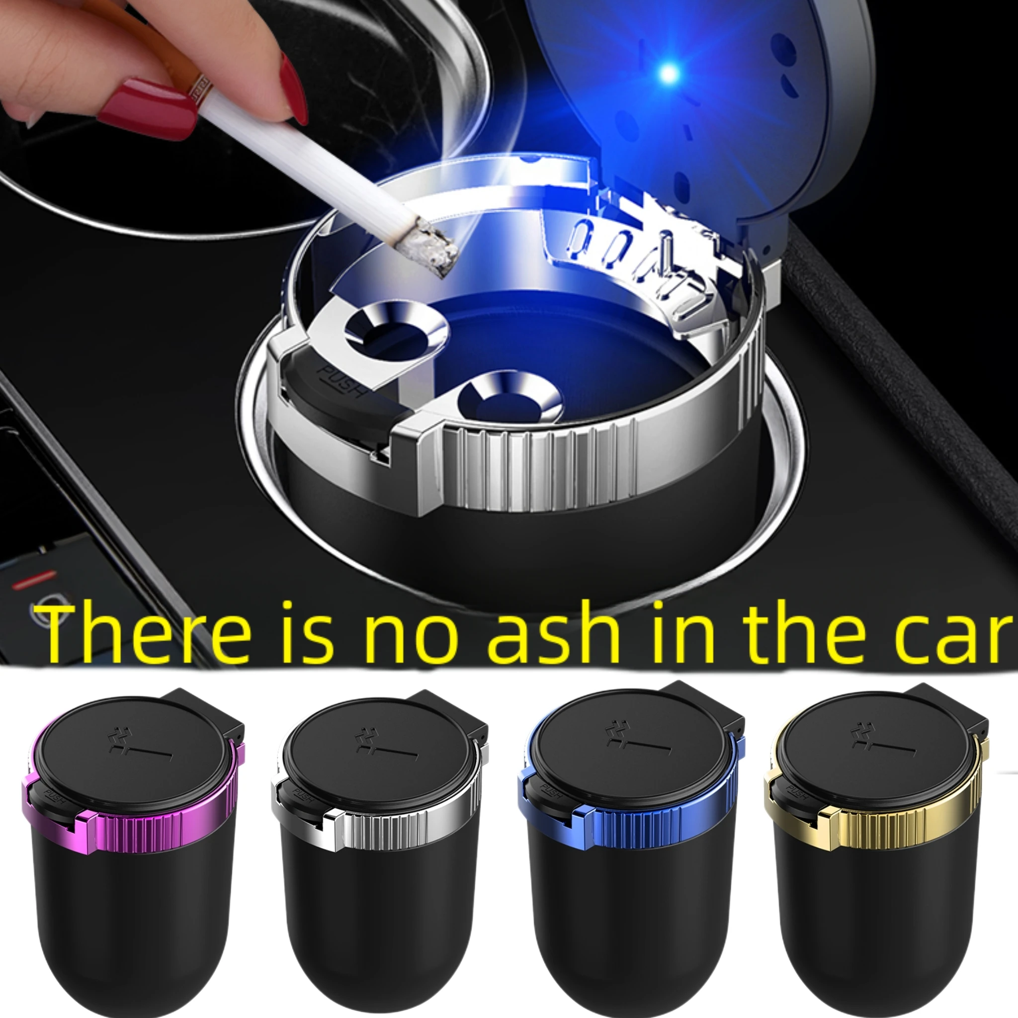 Portable Car Ashtray Multi-Function Led Light Ashtray Integrated Lid Sealed High Temperature Storage Trash Can Accessories