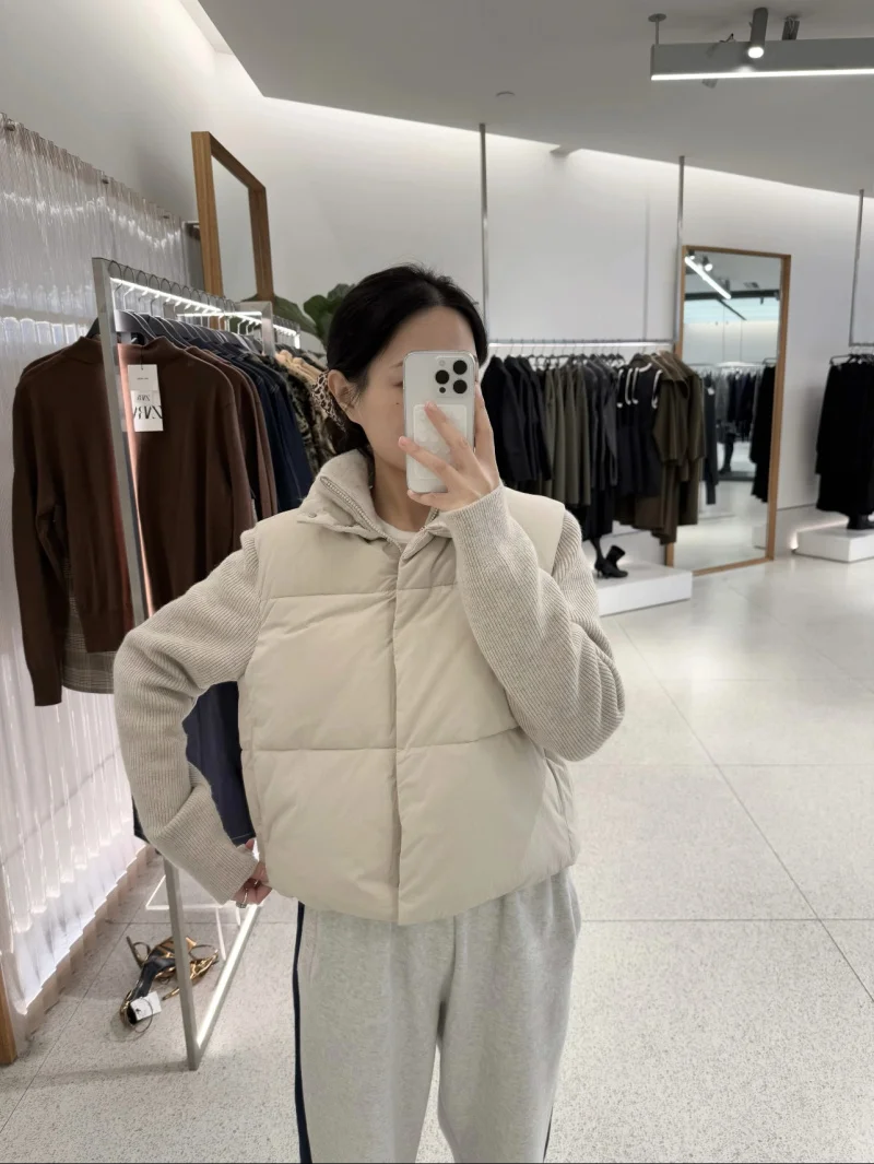 ETJ 2025 new product women's fashionable knitted patchwork stand-up collar long-sleeved cotton jacket warm jacket coat