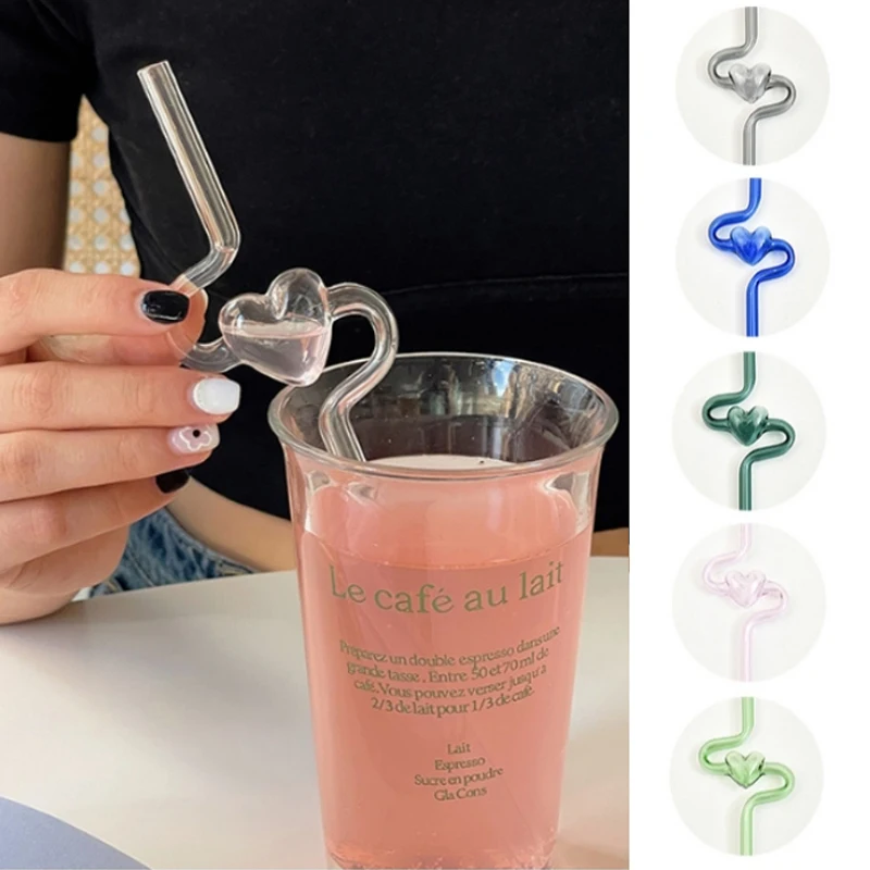 Love Heart  Reusable Transparent Tube Juice Drink Bubble Tea Milk Drinking s Home Party Bar Accessories