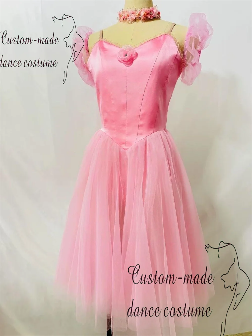 Jupe de ballet féerique quatre danses, jupe longue bouffante rose personnalisée privée en fil