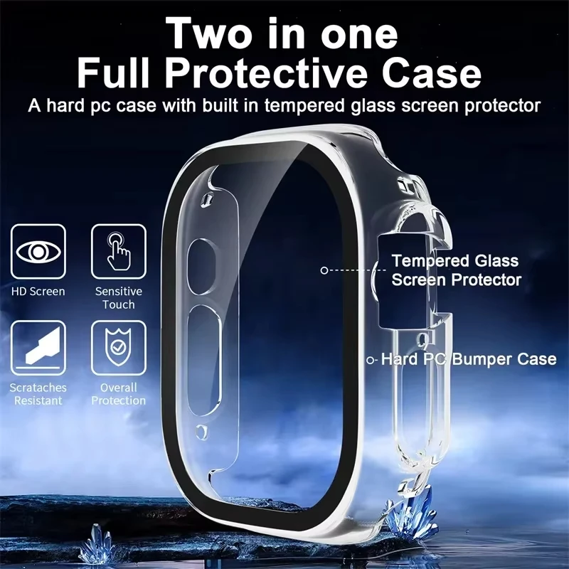 Glass+case For Apple Watch Ultra2 49mm strap smartwatch PC Bumper+Screen Protector Tempered Cover Aple Watch Ultra 3 Accessories