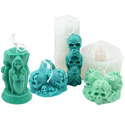Three-faced Goddess Candle Silicone Mold DIY Skull Witch Candle Making Kit Soap Caly Resin Cake Mold Gifts Craft Supplies