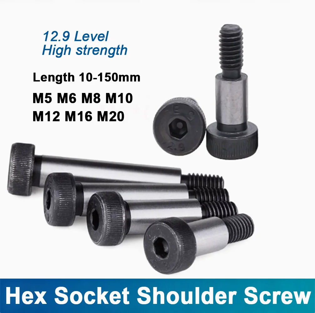 1-5pcs Hex Socket Shoulder Screw M6 M8 M10-M20 12.9 Grade High Strength Steel Shoulder Bolt Roller Bearing Screw Length 10-150mm