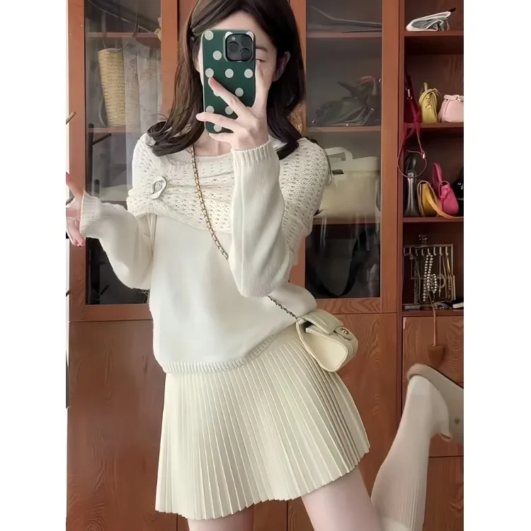 

Уникальный красивый вязаный комплект из свитера и юбки, стильный дизайн, весенняя мода, женская одежда, дышащий трикотаж средней плотности.