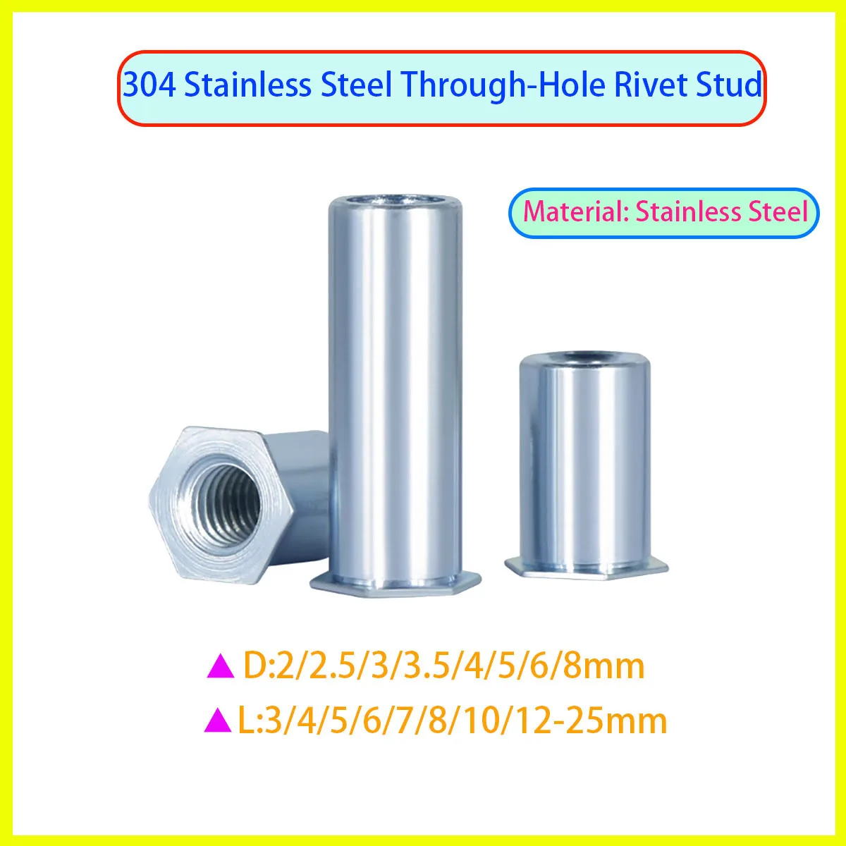 

304 Stainless Steel Hexagonal Rivet Double Headed Nut Head Blind Hole Rivet Column