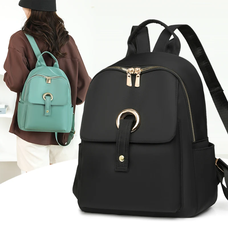 

Fashion Women's Lightweight Nylon Backpack, Vintage Solid Color Large Capacity Tote Bag, Casual Commuter Shoulder Bag for Girls