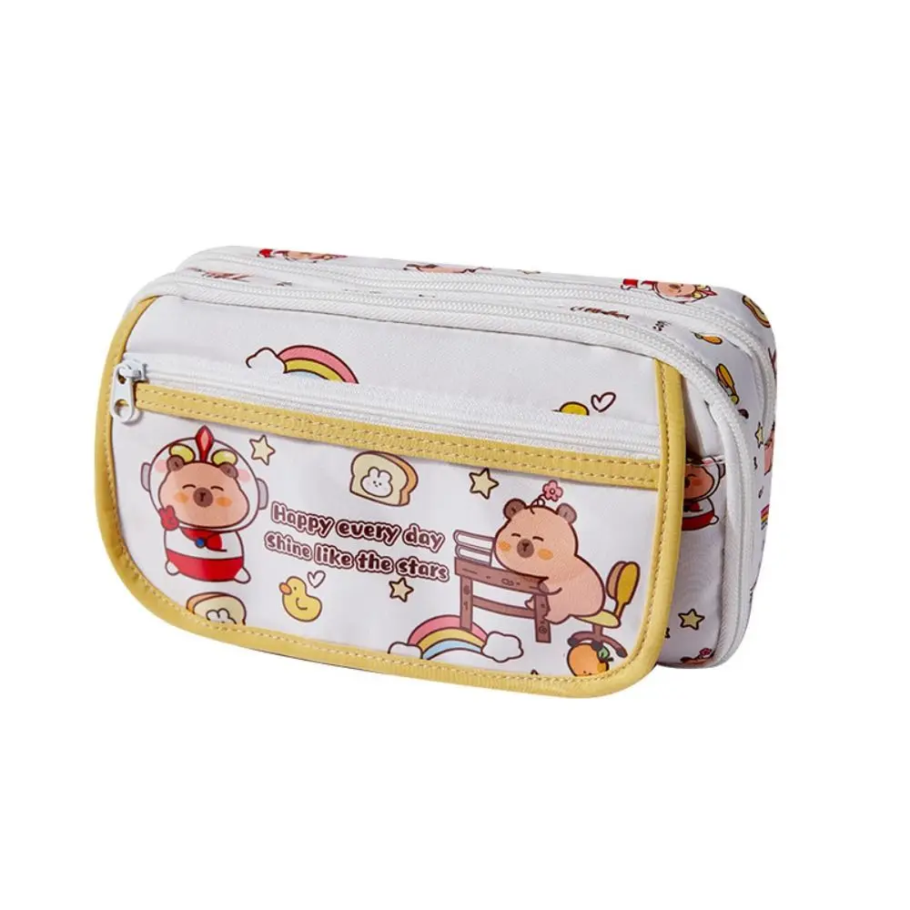 Large-capacity Capybara Pencil Bag Storage Box Canvas Capybara Pen Pouch Korean Style Capibala Cartoon Pen Bag Student Kid