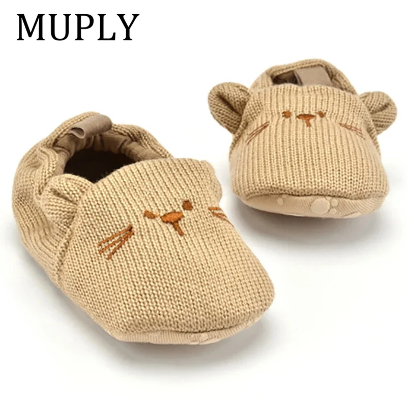 Adorable Infant Slippers Toddler Baby Boy Girl Knit Crib Shoes Cute Cartoon Anti-slip Prewalker Baby Slippers