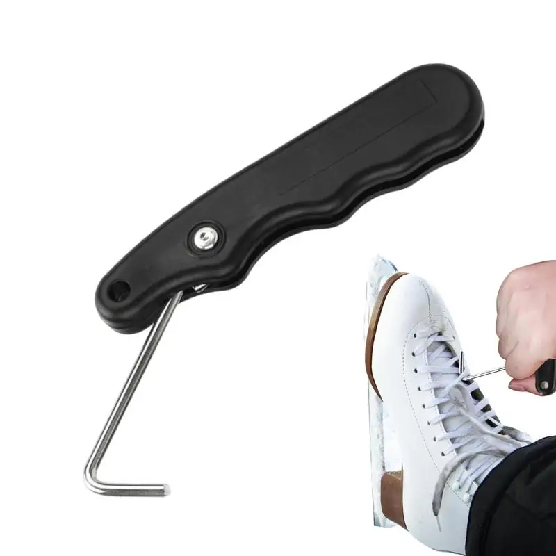 Folding Shoe Lace Puller Hockey Portable Lace Puller Stainless Steel Lace Tightener Folding Skating Tool Anti-Slip Ice Roller